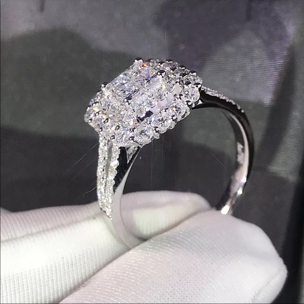 Luxury 925 Sterling Silver Diamond Halo Ring New - Picture 3 of 6